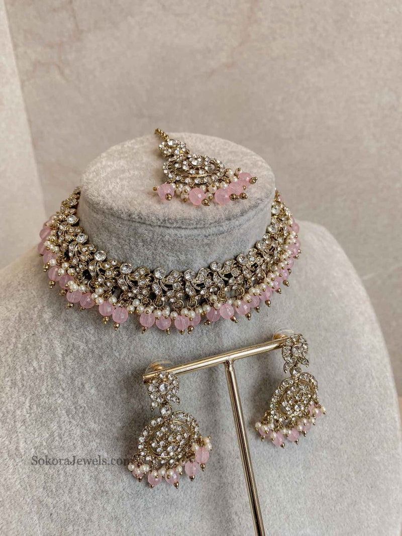 Preasha Clear Necklace Sets - 7 Colour Options - SOKORA JEWELSPreasha Clear Necklace Sets - 7 Colour Options