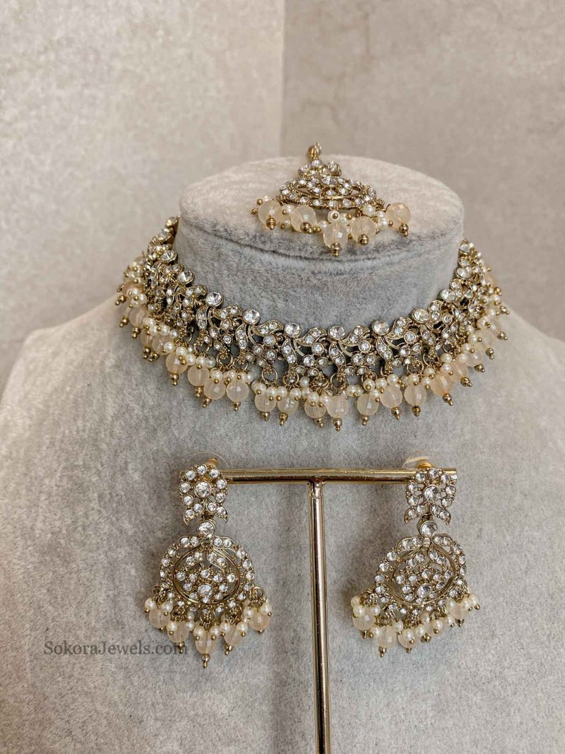 Preasha Clear Necklace Sets - 7 Colour Options - SOKORA JEWELSPreasha Clear Necklace Sets - 7 Colour Options