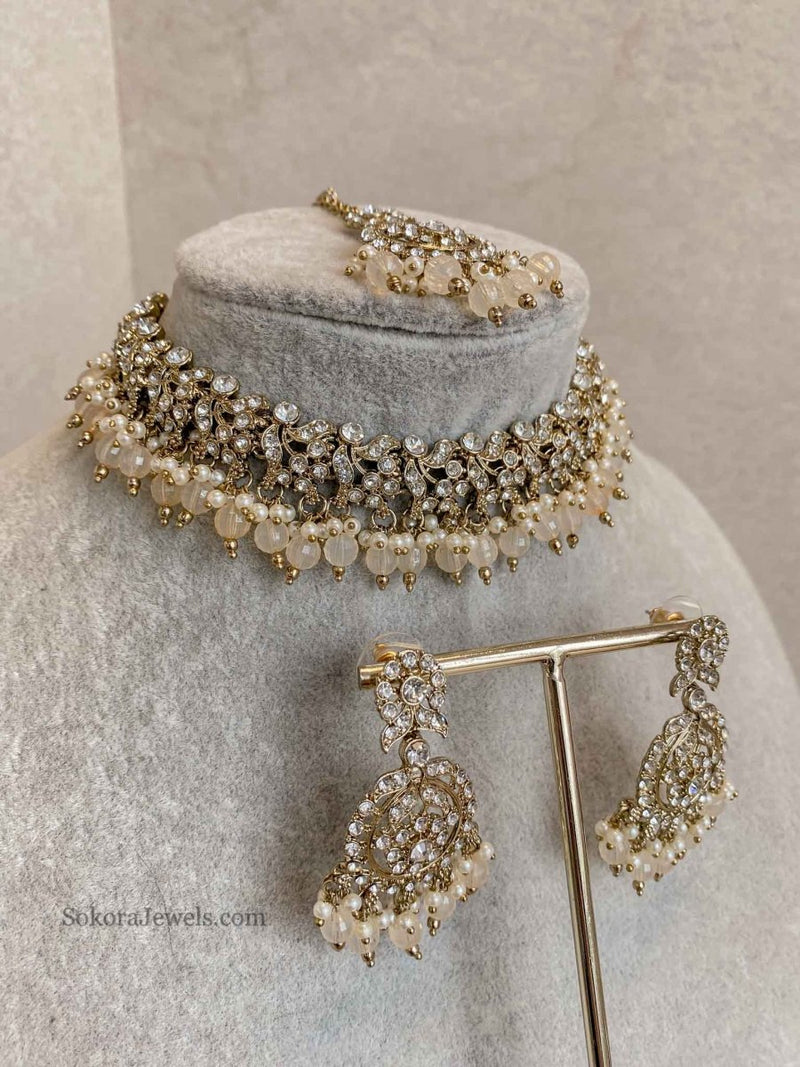 Preasha Clear Necklace Sets - 7 Colour Options - SOKORA JEWELSPreasha Clear Necklace Sets - 7 Colour Options