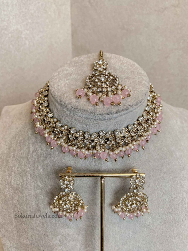 Preasha Clear Necklace Sets - 7 Colour Options - SOKORA JEWELSPreasha Clear Necklace Sets - 7 Colour Options