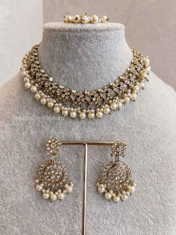 Preasha Golden Necklace Sets - SOKORA JEWELSPreasha Golden Necklace Sets