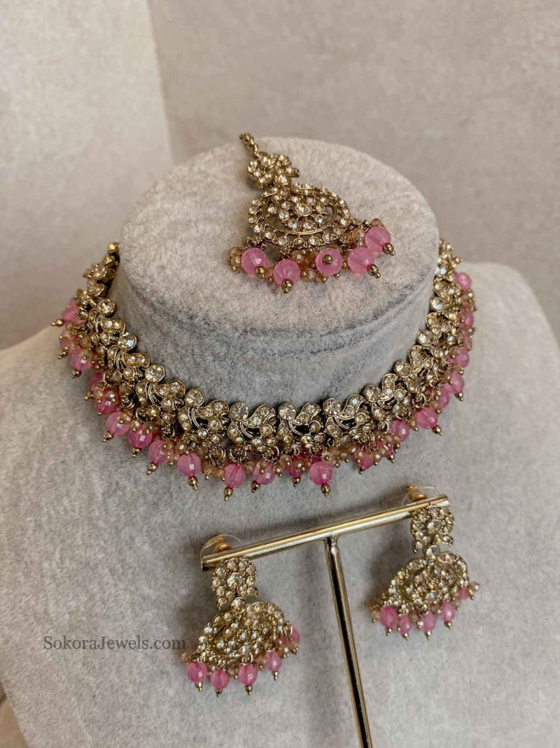 Preasha Golden Necklace Sets - 18 Colour Options - SOKORA JEWELSPreasha Golden Necklace Sets - 18 Colour Options