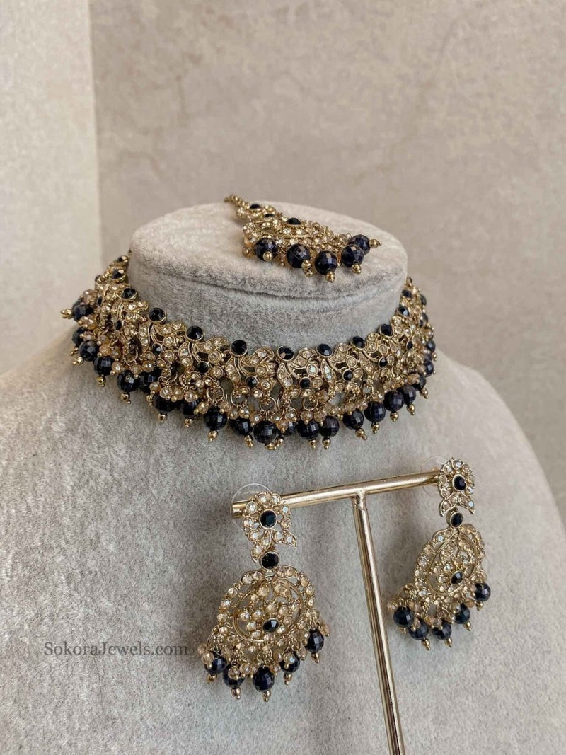 Preasha Golden Necklace Sets - 18 Colour Options - SOKORA JEWELSPreasha Golden Necklace Sets - 18 Colour Options