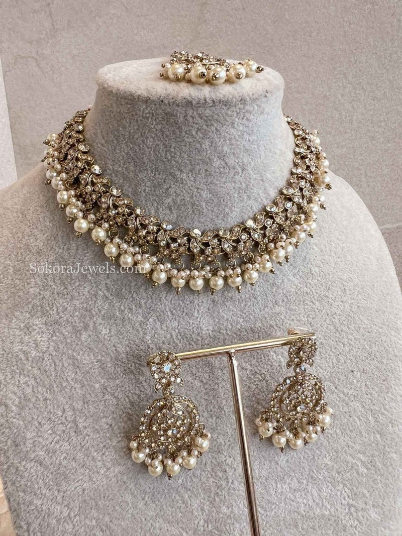 Preasha Golden Necklace Sets - SOKORA JEWELSPreasha Golden Necklace Sets