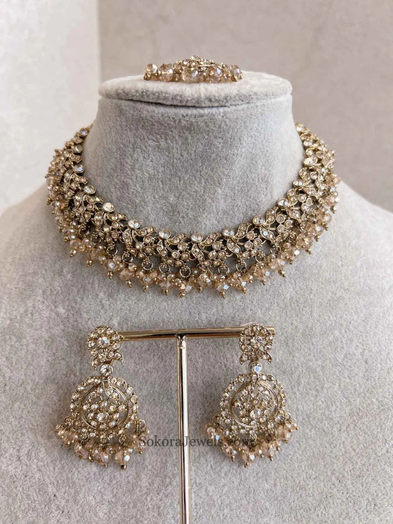 Preasha Golden Necklace Sets - SOKORA JEWELSPreasha Golden Necklace Sets