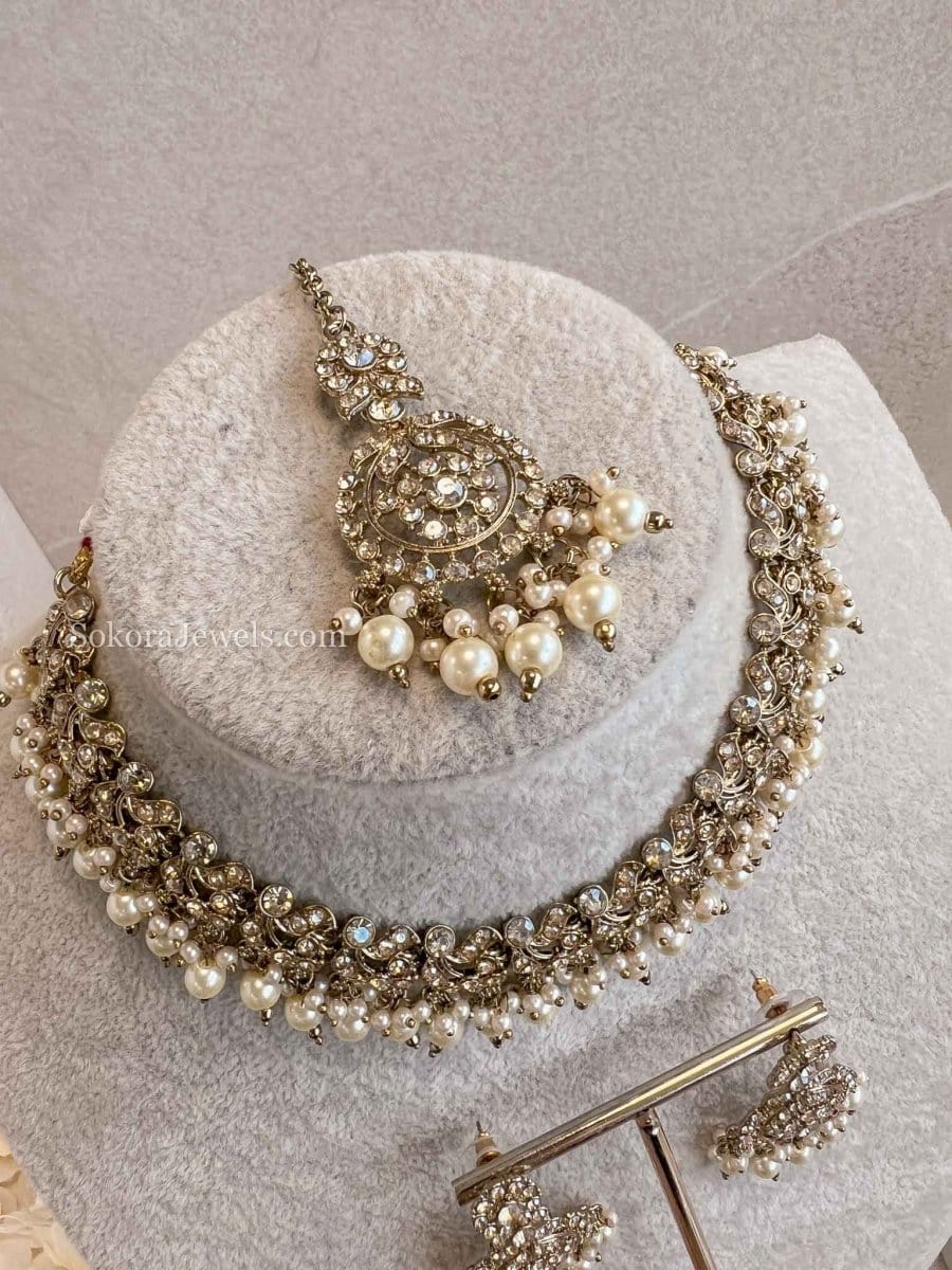 Preasha Golden Necklace Sets - SOKORA JEWELSPreasha Golden Necklace Sets