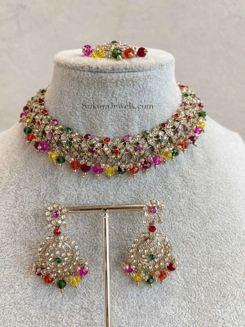 Preasha Golden Necklace Sets - SOKORA JEWELSPreasha Golden Necklace Sets