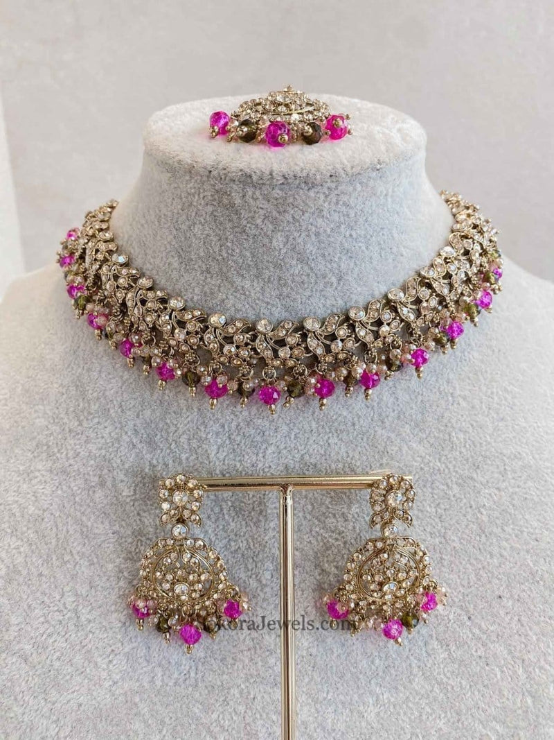 Preasha Golden Necklace Sets - SOKORA JEWELSPreasha Golden Necklace Sets