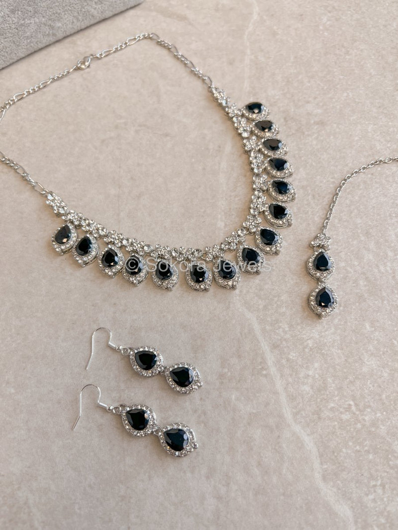 Preeti Silver Set - Black - SOKORA JEWELSPreeti Silver Set - BlackNECKLACE SETS