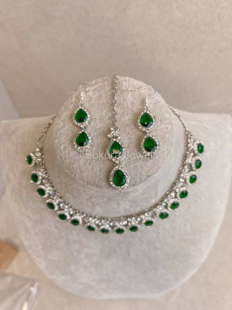 Preeti Silver Set - Green - SOKORA JEWELSPreeti Silver Set - GreenNECKLACE SETS