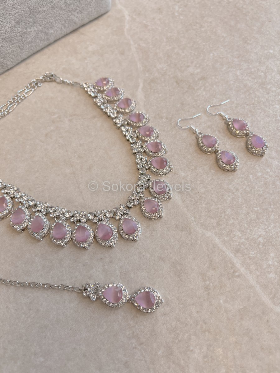 Preeti Silver Set - Light Pink - SOKORA JEWELSPreeti Silver Set - Light PinkNECKLACE SETS