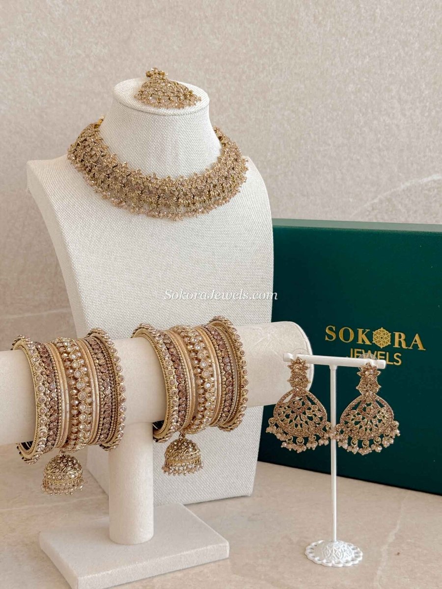 Priyansha 4 Piece Jewelry Set Box - Golden - SOKORA JEWELSPriyansha 4 Piece Jewelry Set Box - Golden