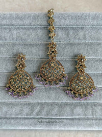 Priyansha Colourful Beaded Earrings & Tikka Set - Golden - SOKORA JEWELSPriyansha Colourful Beaded Earrings & Tikka Set - Golden