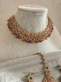 Priyansha Colourful Beaded Necklace Set - Golden - SOKORA JEWELSPriyansha Colourful Beaded Necklace Set - Golden