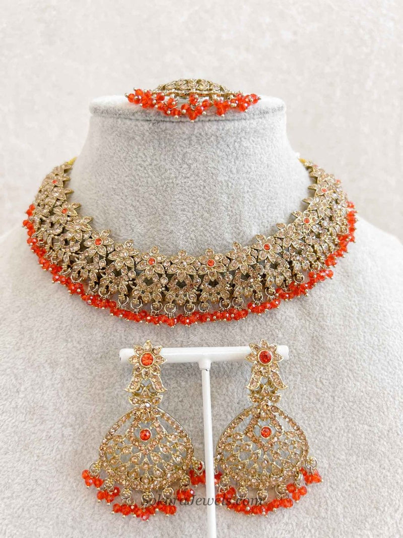 Priyansha Colourful Beaded Necklace Set - Golden - SOKORA JEWELSPriyansha Colourful Beaded Necklace Set - Golden