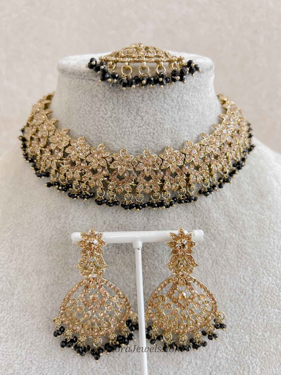 Priyansha Colourful Beaded Necklace Set - Golden - SOKORA JEWELSPriyansha Colourful Beaded Necklace Set - Golden