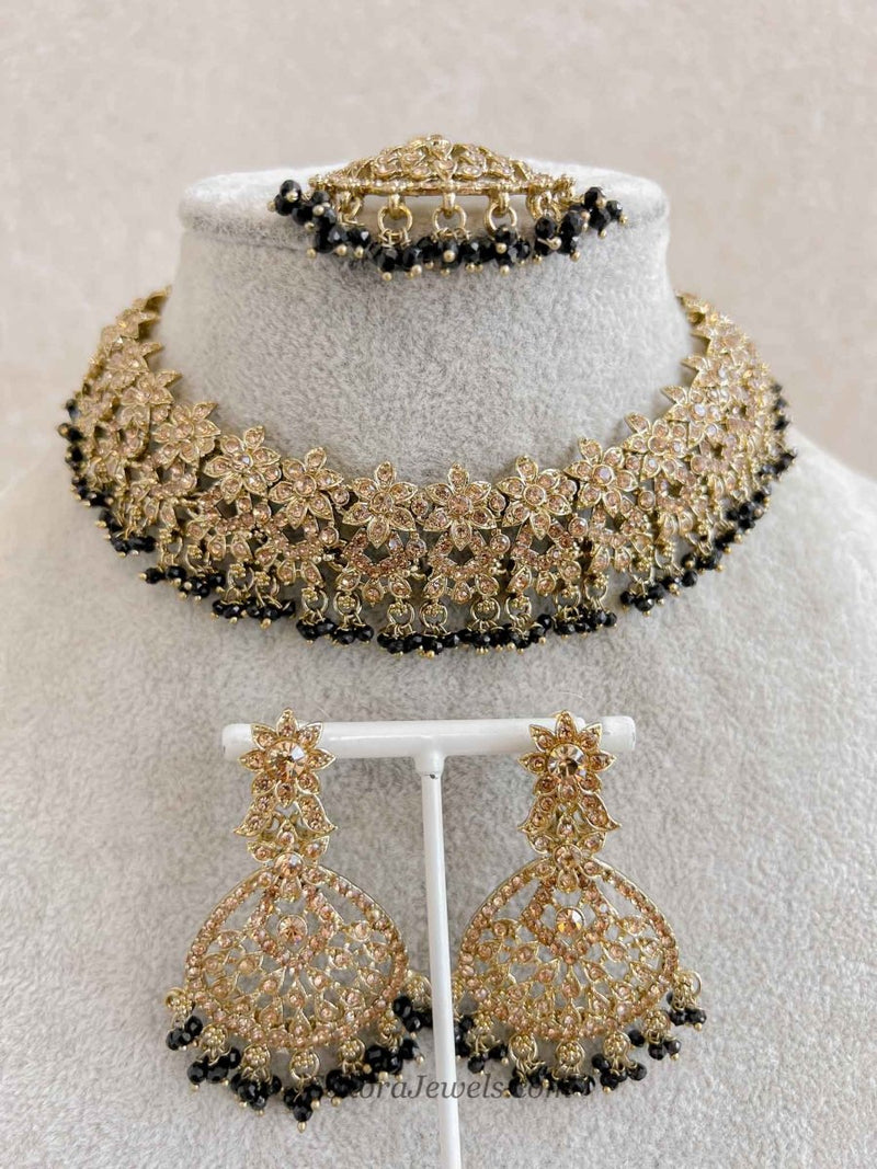 Priyansha Colourful Beaded Necklace Set - Golden - SOKORA JEWELSPriyansha Colourful Beaded Necklace Set - Golden