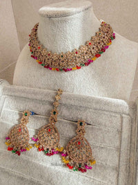 Priyansha Colourful Beaded Necklace Set - Golden - SOKORA JEWELSPriyansha Colourful Beaded Necklace Set - Golden