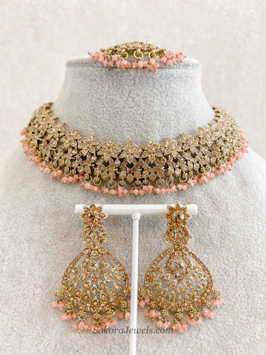 Priyansha Colourful Beaded Necklace Set - Golden - SOKORA JEWELSPriyansha Colourful Beaded Necklace Set - Golden