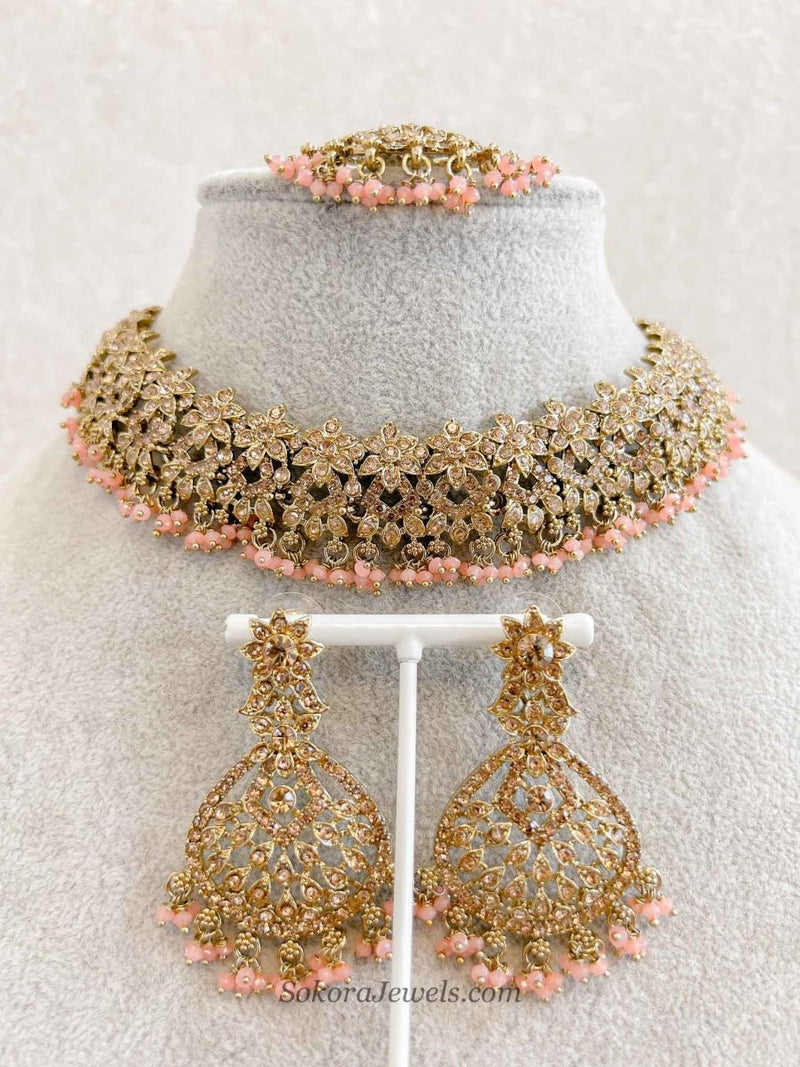 Priyansha Colourful Beaded Necklace Set - Golden - SOKORA JEWELSPriyansha Colourful Beaded Necklace Set - Golden
