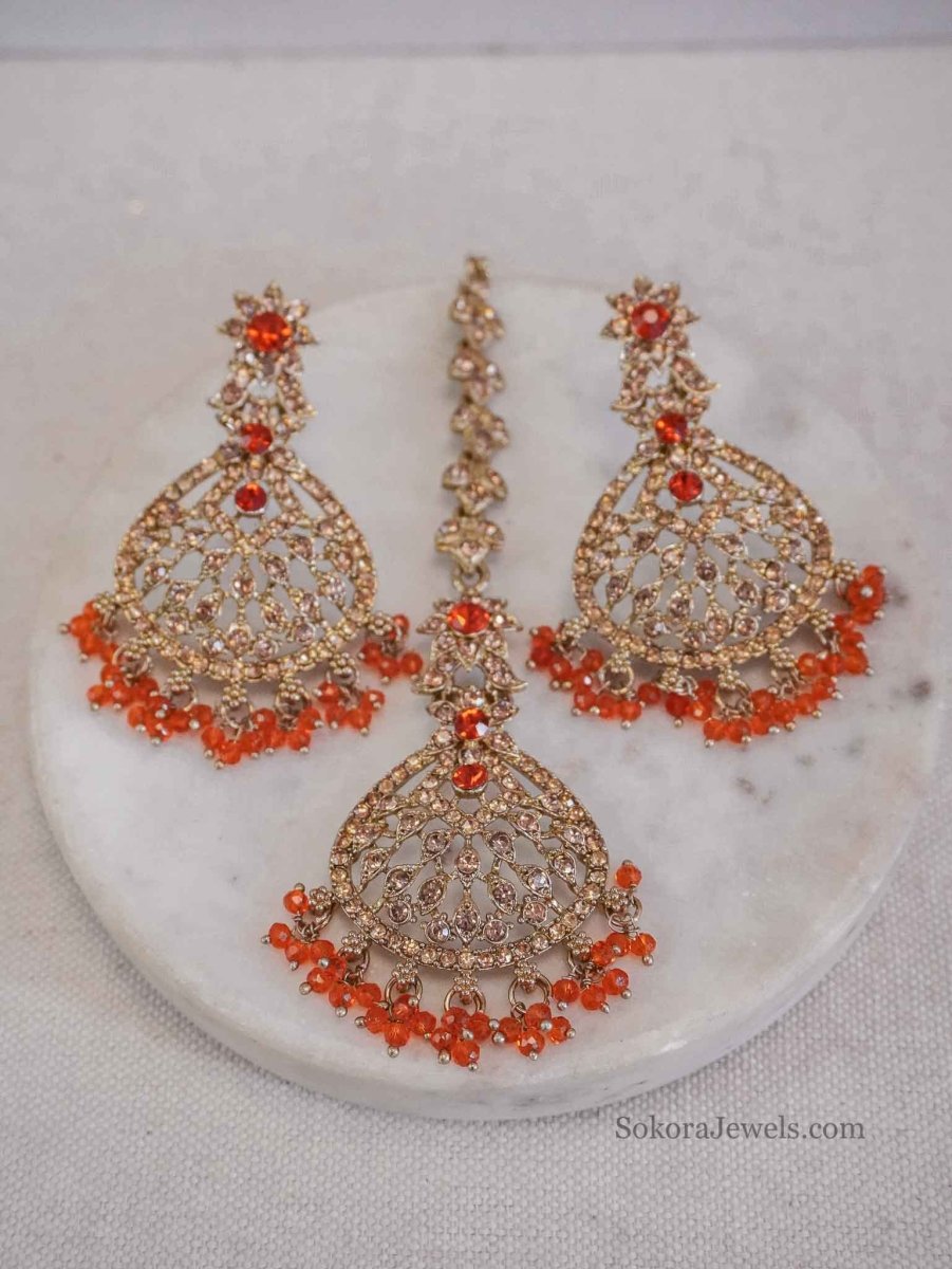Priyansha Golden Earrings & Tikka sets - SOKORA JEWELSPriyansha Golden Earrings & Tikka sets