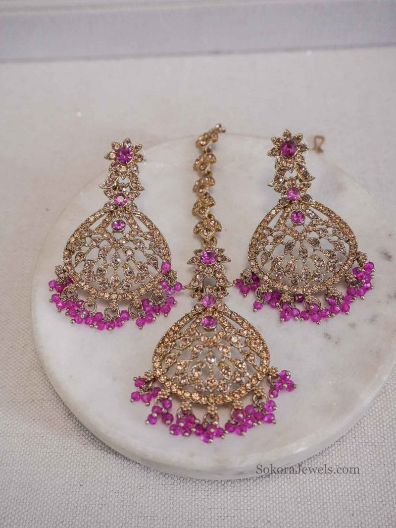 Priyansha Golden Earrings & Tikka sets - SOKORA JEWELSPriyansha Golden Earrings & Tikka sets