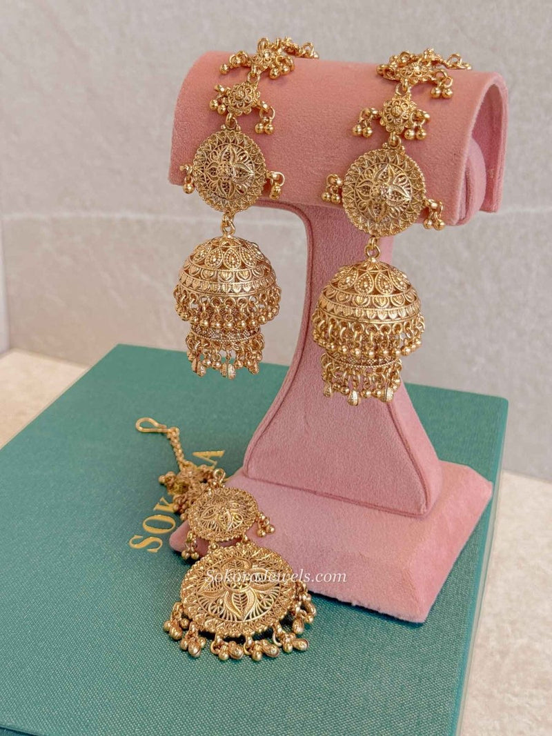 Punjabi Heritage Jhumka & Tikka Set - SOKORA JEWELSPunjabi Heritage Jhumka & Tikka Set