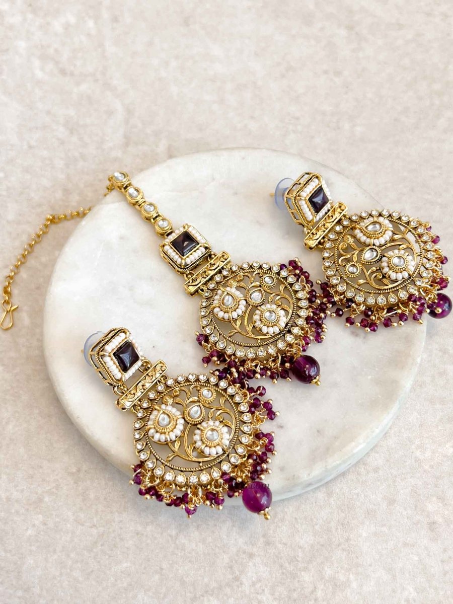 Purple Earring & Tikka set - SOKORA JEWELSPurple Earring & Tikka set