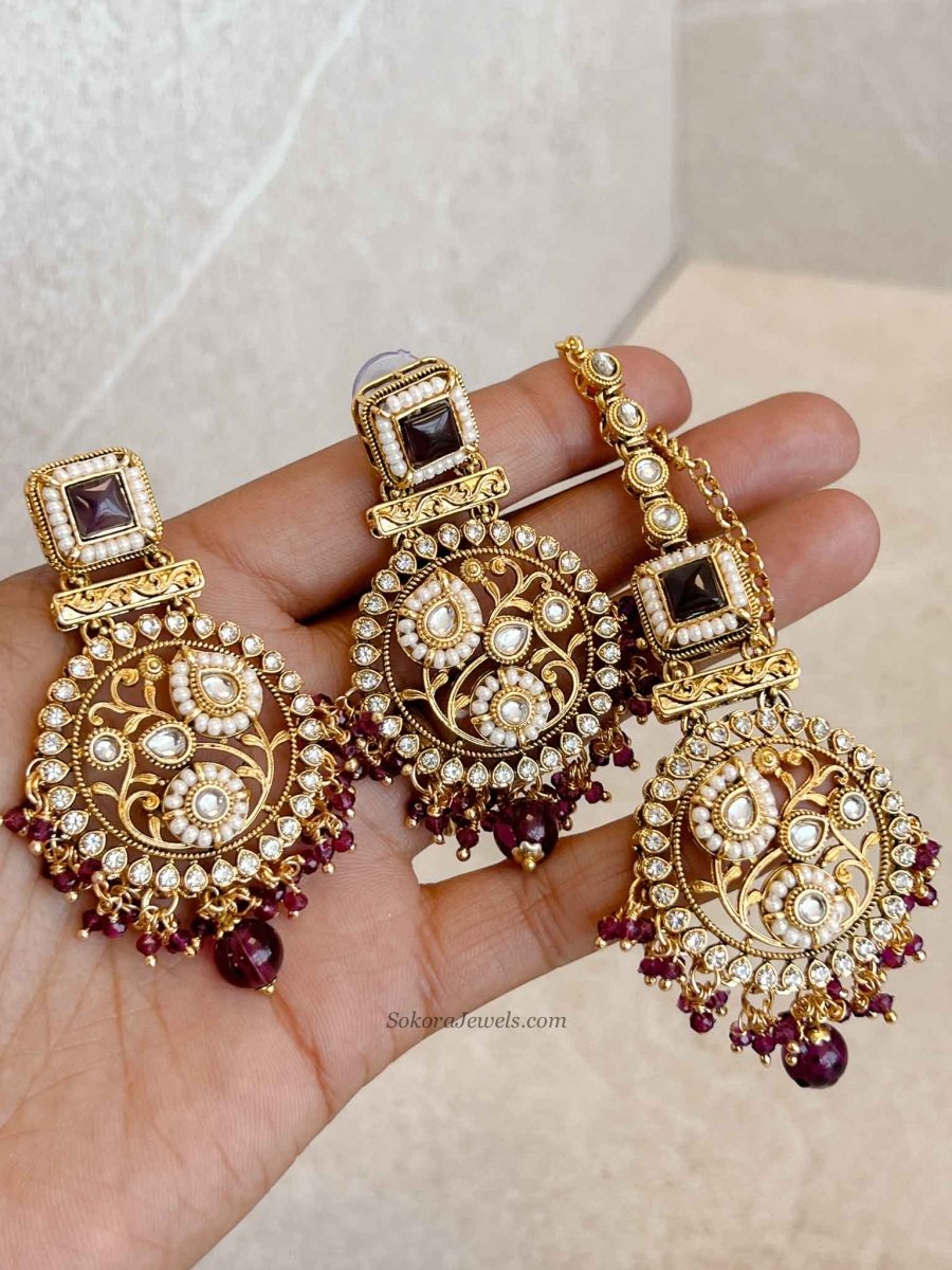 Purple Earring & Tikka set - SOKORA JEWELSPurple Earring & Tikka set