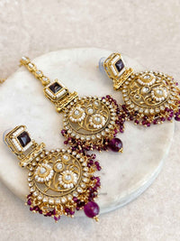 Purple Earring & Tikka set - SOKORA JEWELSPurple Earring & Tikka set