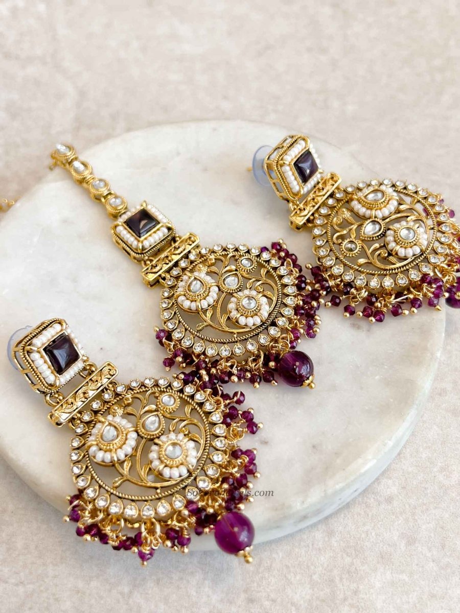 Purple Earring & Tikka set - SOKORA JEWELSPurple Earring & Tikka set