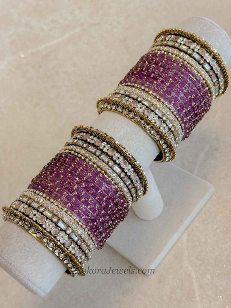 Purple Glass Bangles Set - 2.4 - SOKORA JEWELSPurple Glass Bangles Set - 2.4BANGLES