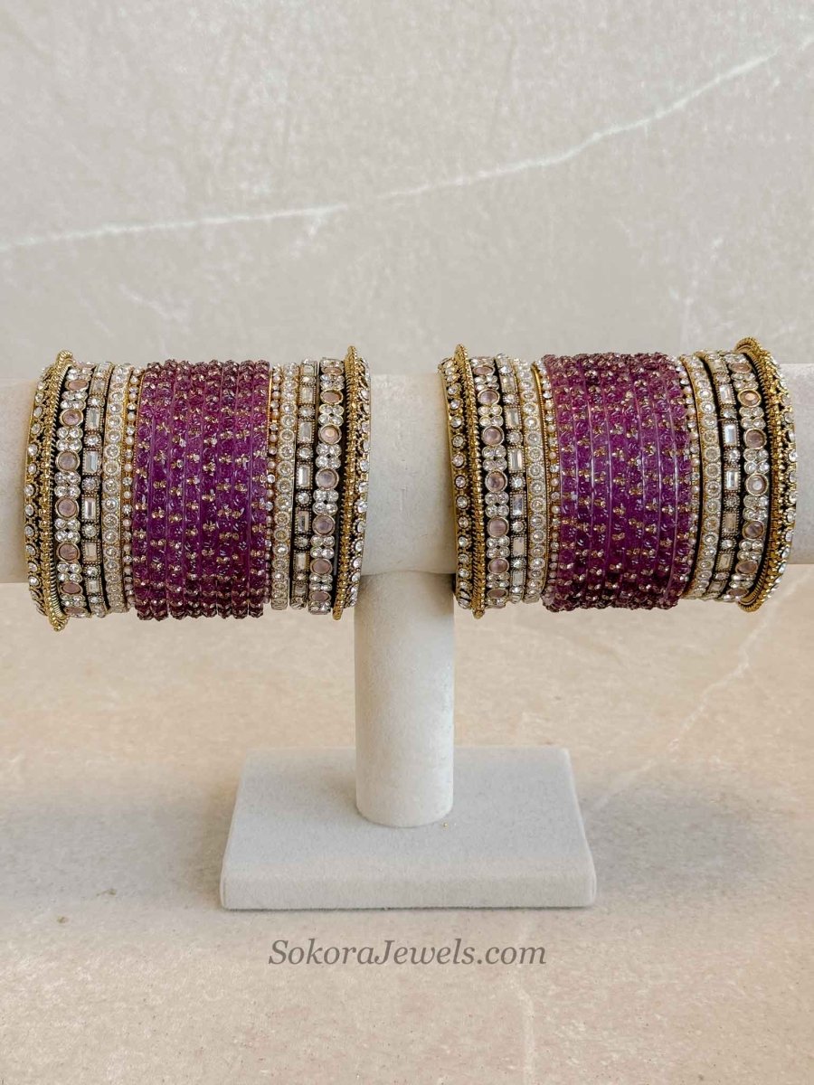 Purple Glass Bangles Set - 2.4 - SOKORA JEWELSPurple Glass Bangles Set - 2.4BANGLES