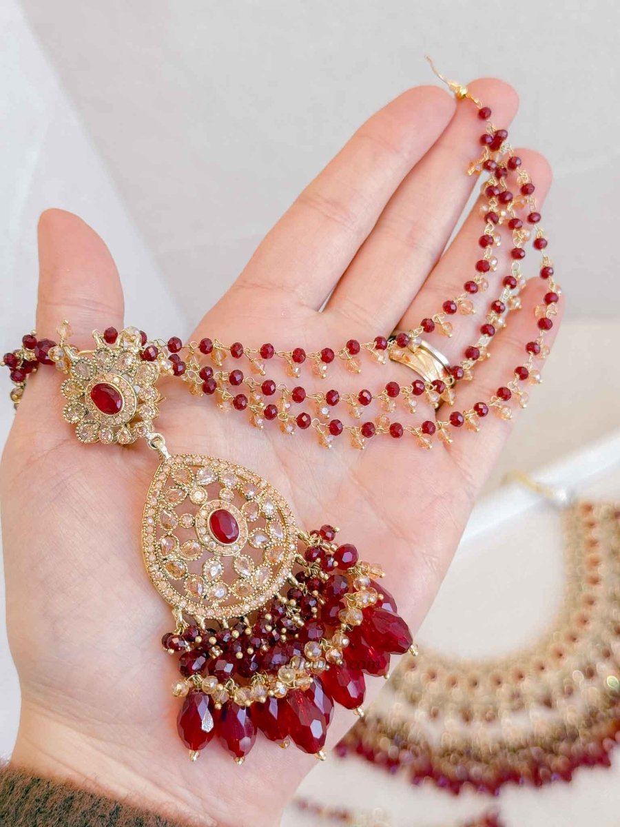 Qainat Bridal Jewellery Set - Maroon - SOKORA JEWELSQainat Bridal Jewellery Set - Marooncustom