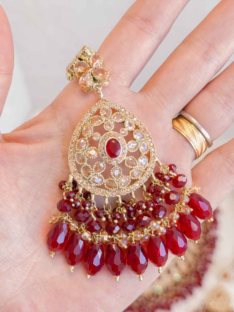 Qainat Bridal Jewellery Set - Maroon - SOKORA JEWELSQainat Bridal Jewellery Set - Marooncustom