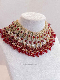 Qainat Bridal Jewellery Set - Maroon - SOKORA JEWELSQainat Bridal Jewellery Set - Marooncustom