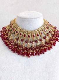 Qainat Bridal Jewellery Set - Maroon - SOKORA JEWELSQainat Bridal Jewellery Set - Marooncustom