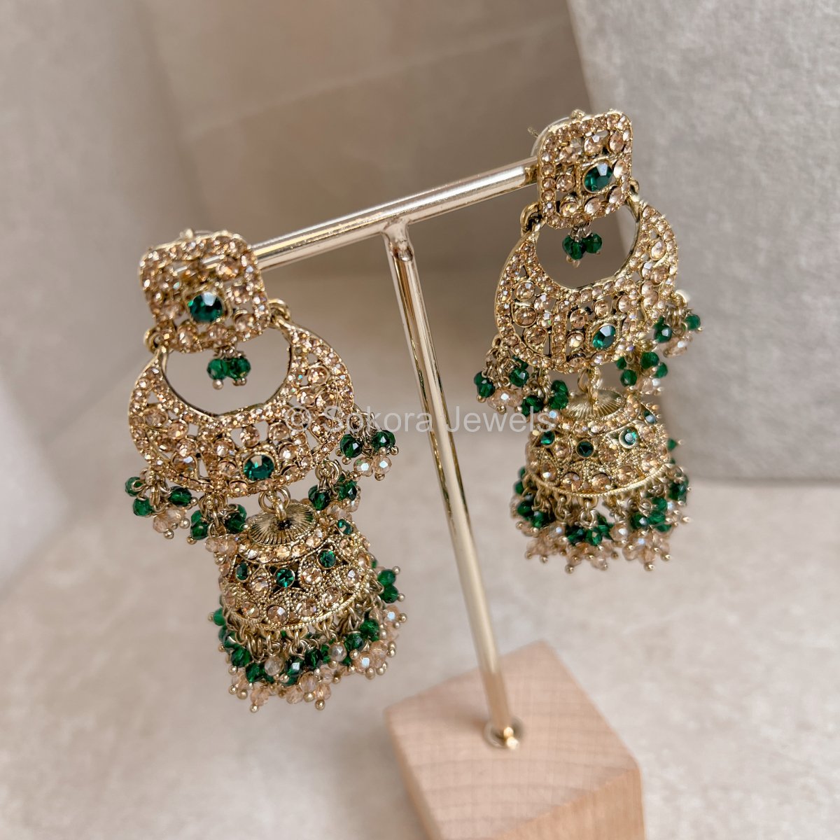 Qudsia Jhuma Earrings - Green - SOKORA JEWELSQudsia Jhuma Earrings - Green