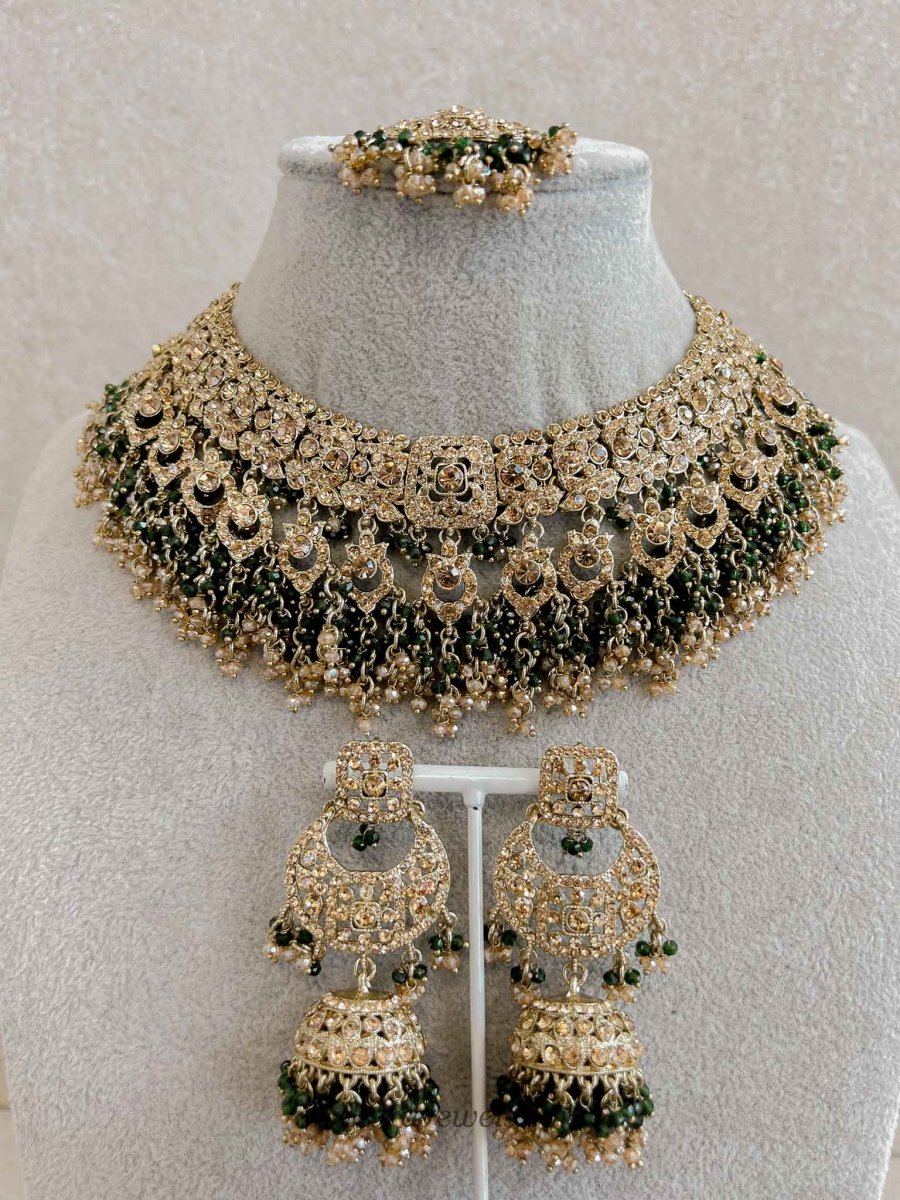 Qudsia Necklace & Earring Set - Green - SOKORA JEWELSQudsia Necklace & Earring Set - Green