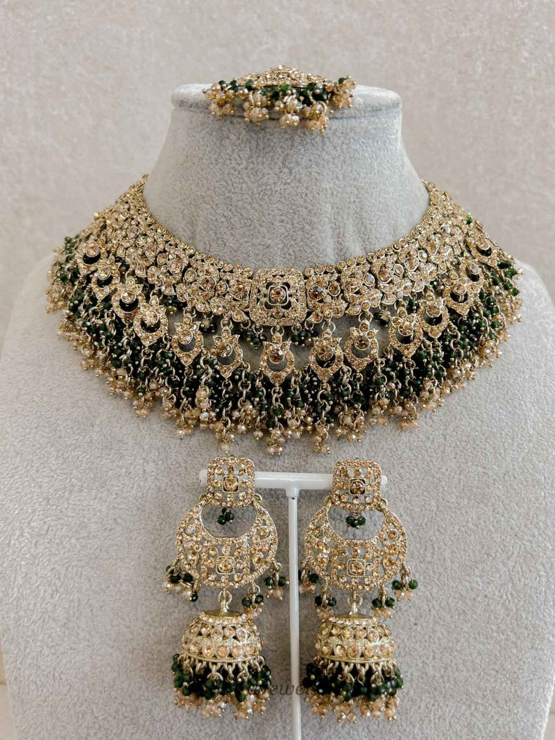 Qudsia Necklace & Earring Set - Green - SOKORA JEWELSQudsia Necklace & Earring Set - Green