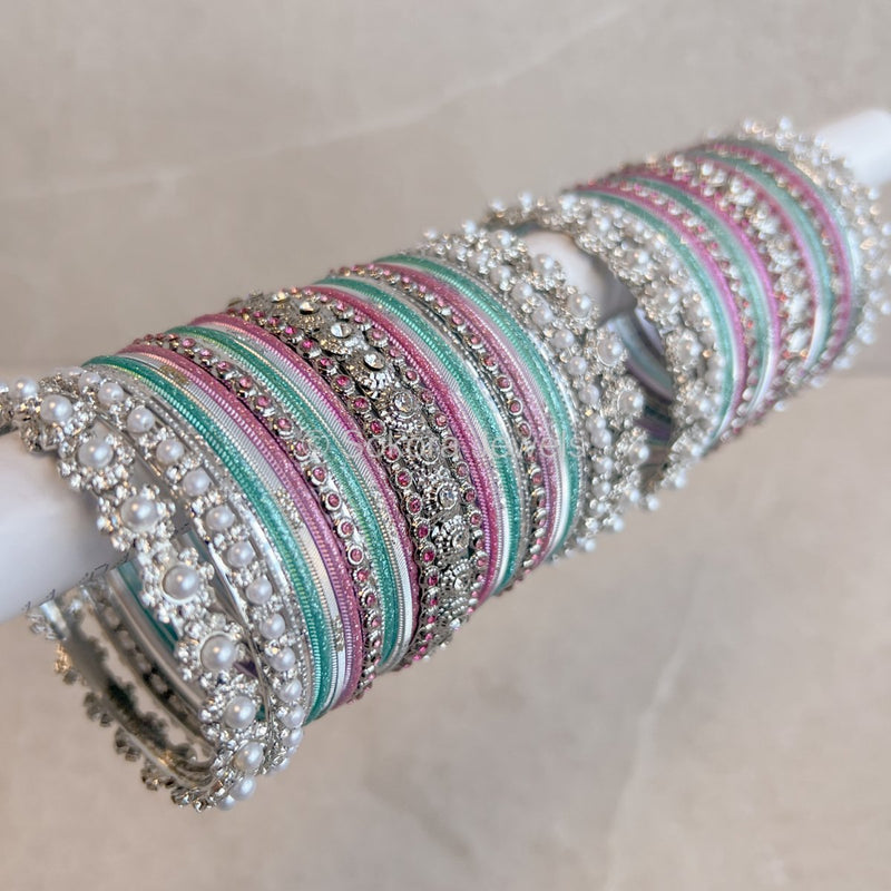 Qudsia Silver and Pastels Bangle set - SOKORA JEWELSQudsia Silver and Pastels Bangle setBANGLES