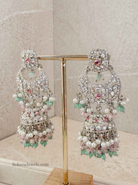 Qudsia Silver Jhumka Earrings - Pastels - SOKORA JEWELSQudsia Silver Jhumka Earrings - Pastels