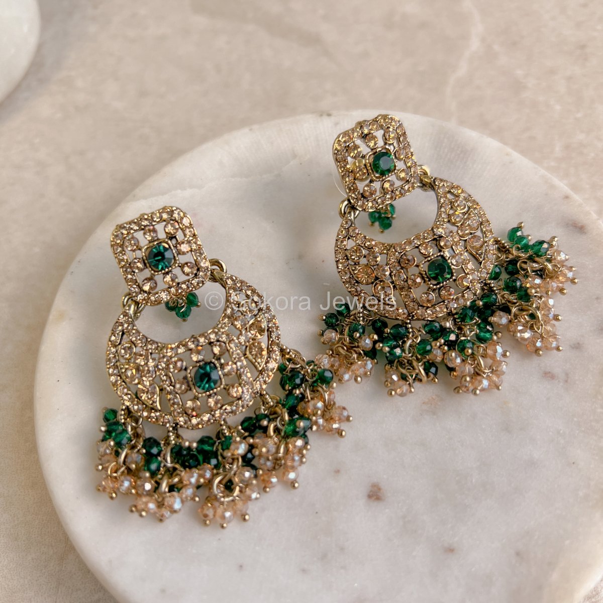 Qudsia Small Earrings - Green - SOKORA JEWELSQudsia Small Earrings - Green