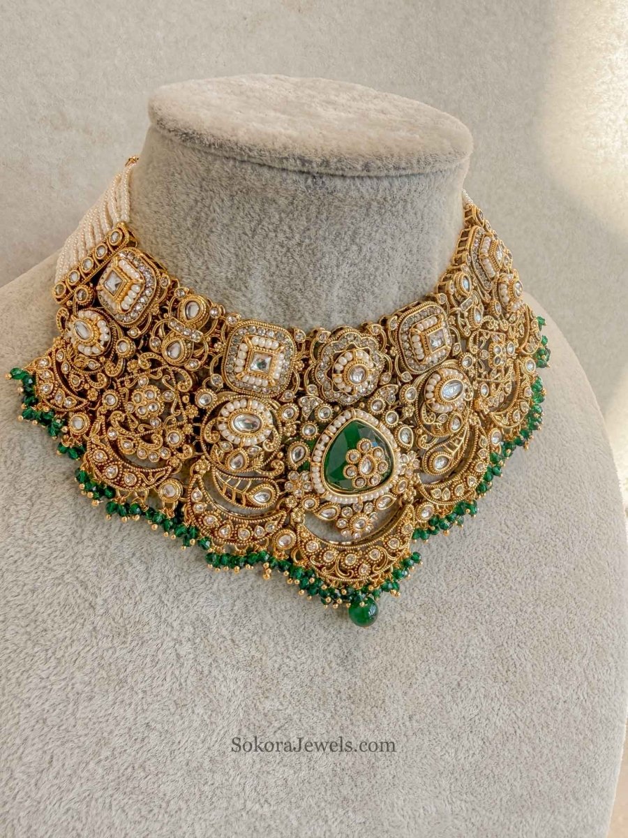 Radhika Bridal Kundan Jewellery Set – Gold Tone - SOKORA JEWELSRadhika Bridal Kundan Jewellery Set – Gold Tone