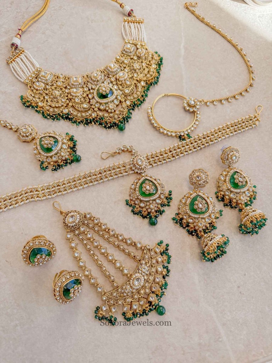 Radhika Bridal Kundan Jewellery Set – Gold Tone - SOKORA JEWELSRadhika Bridal Kundan Jewellery Set – Gold Tone