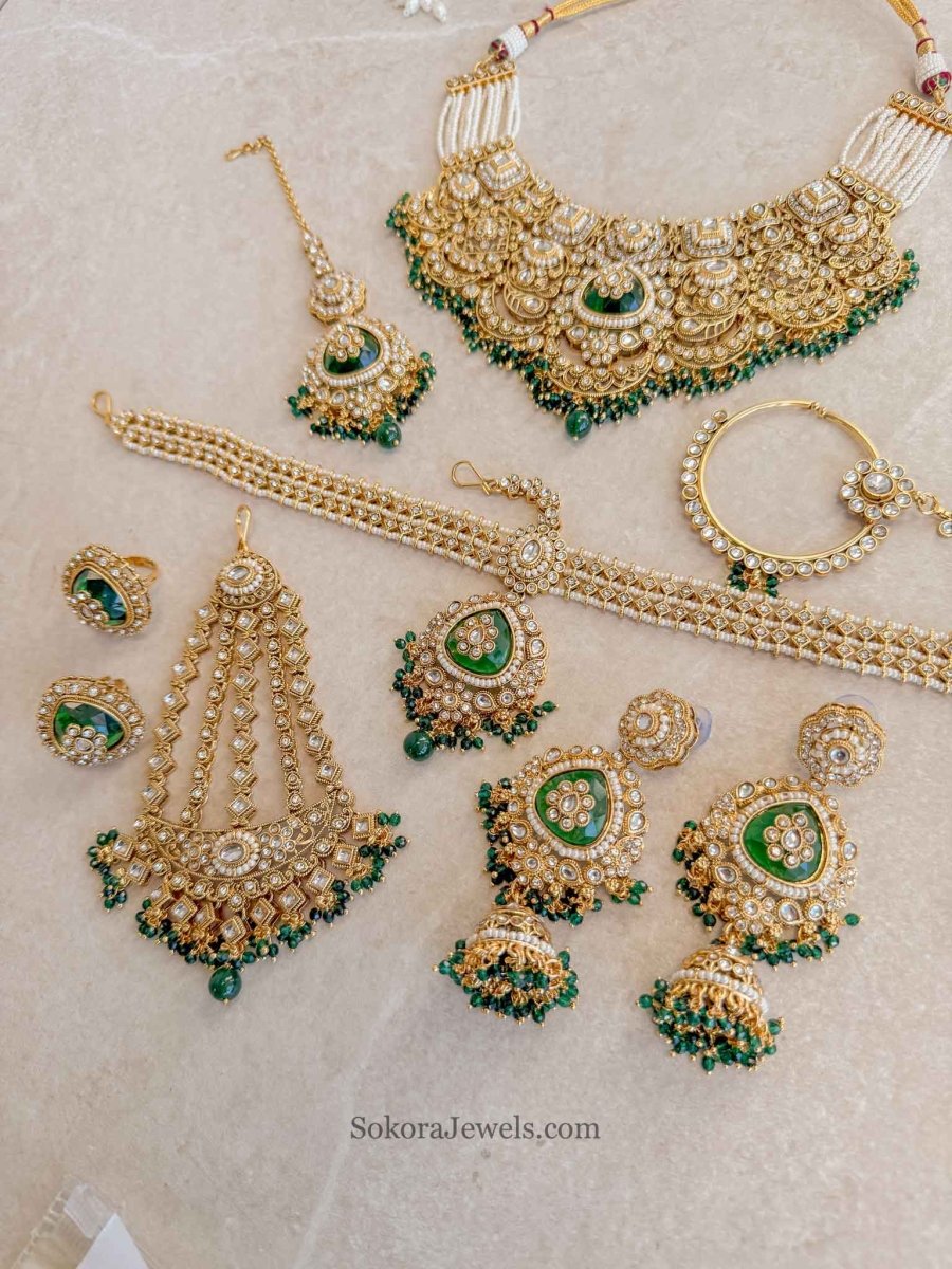 Radhika Bridal Kundan Jewellery Set – Gold Tone - SOKORA JEWELSRadhika Bridal Kundan Jewellery Set – Gold Tone