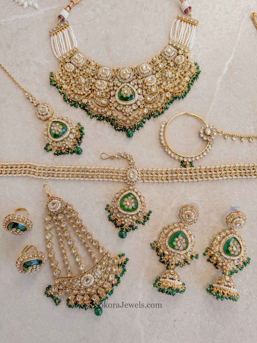 Radhika Bridal Kundan Jewellery Set – Gold Tone - SOKORA JEWELSRadhika Bridal Kundan Jewellery Set – Gold Tone