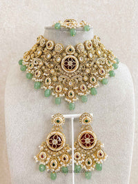 Radhika Bridal Kundan Jewellery Set – Maroon & Green - SOKORA JEWELSRadhika Bridal Kundan Jewellery Set – Maroon & Green