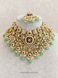 Radhika Bridal Kundan Jewellery Set – Maroon & Green - SOKORA JEWELSRadhika Bridal Kundan Jewellery Set – Maroon & Green
