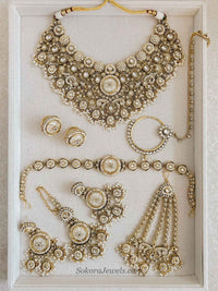 Radhika Full Bridal Kundan Jewellery Set – Pearl - SOKORA JEWELSRadhika Full Bridal Kundan Jewellery Set – Pearl